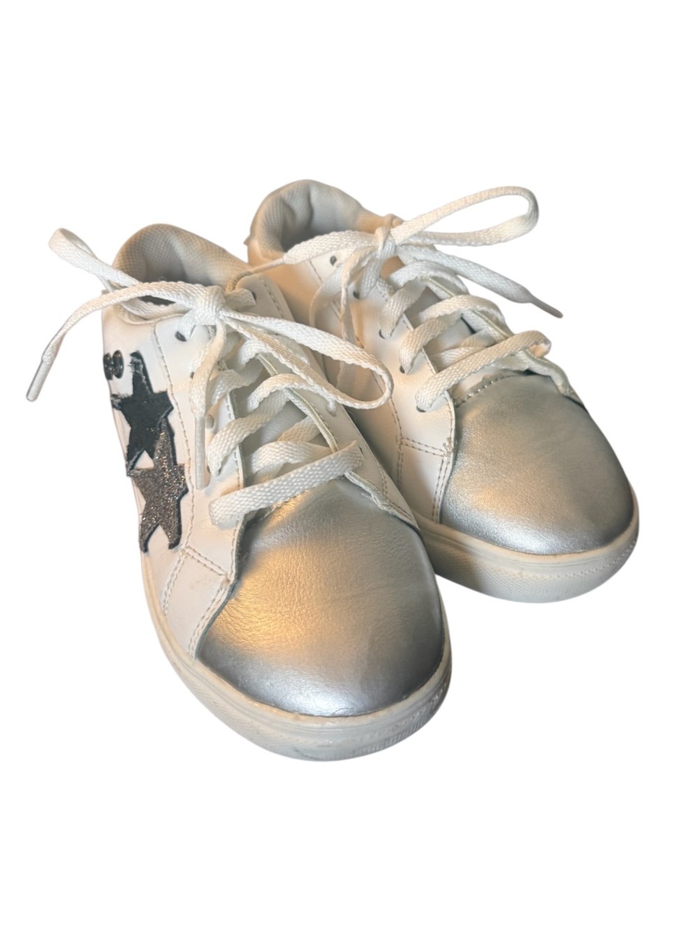 White Starry Glitter Lace-Up Sneakers Size ze 11-Like New by Tahari.